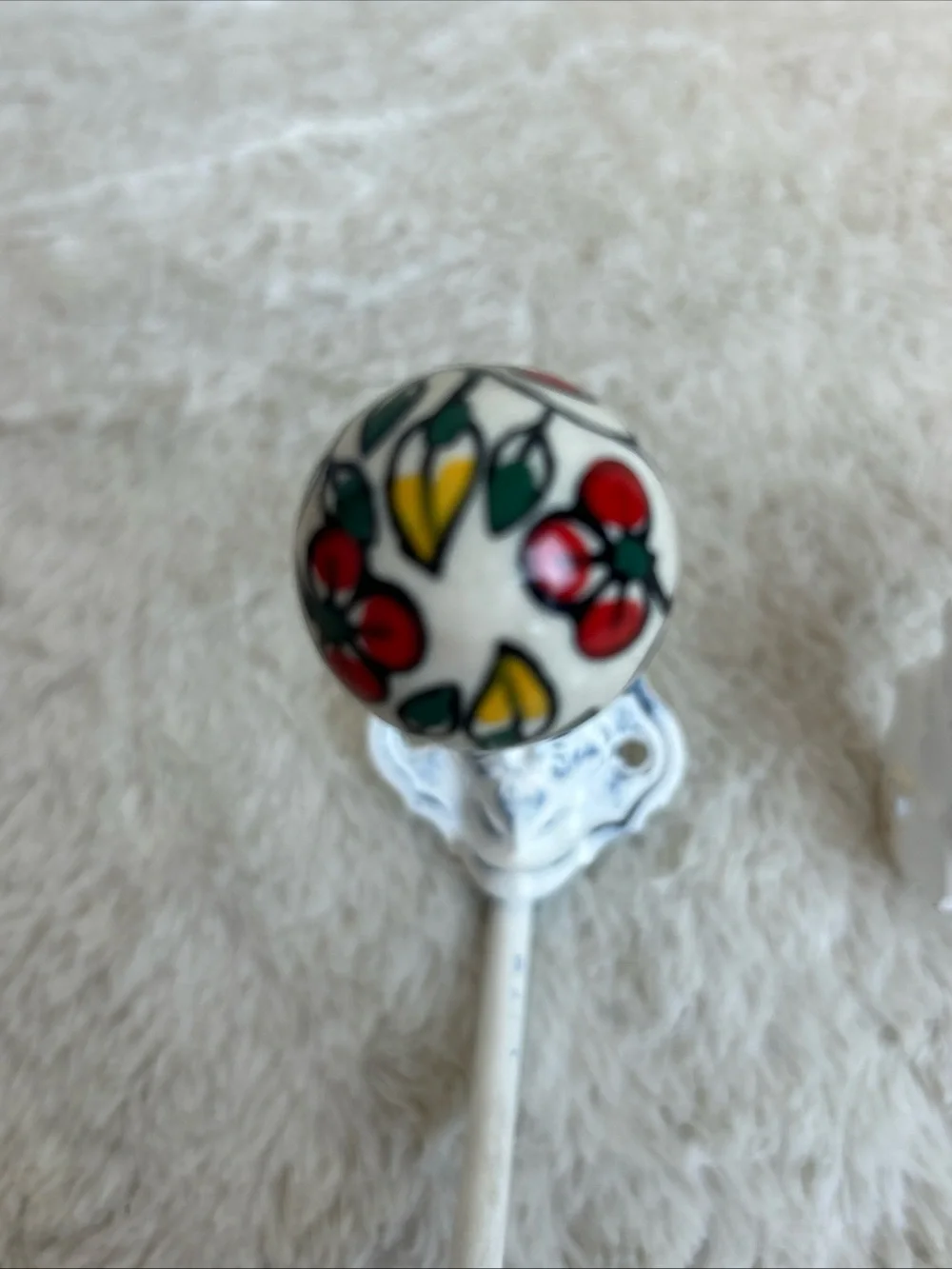 Hand-Painted White Ceramic Floral Wall Hooks - Set of 2